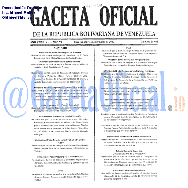 Gaceta Oficial 38643 del 13 Marzo 2007