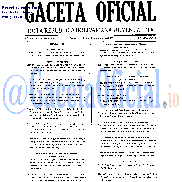 Gaceta Oficial 38644 del 14 Marzo 2007
