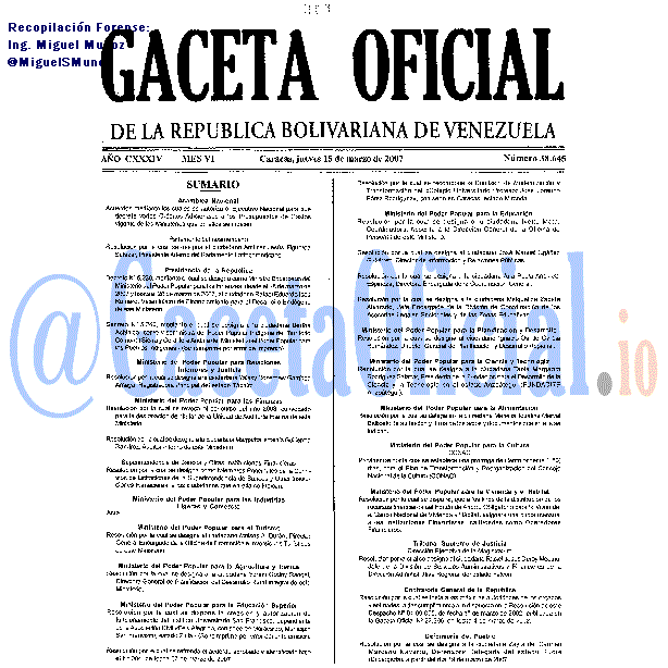 Gaceta Oficial 38645 del 15 Marzo 2007