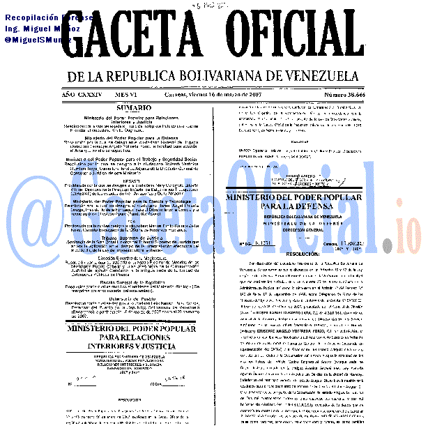Gaceta Oficial 38646 del 16 Marzo 2007