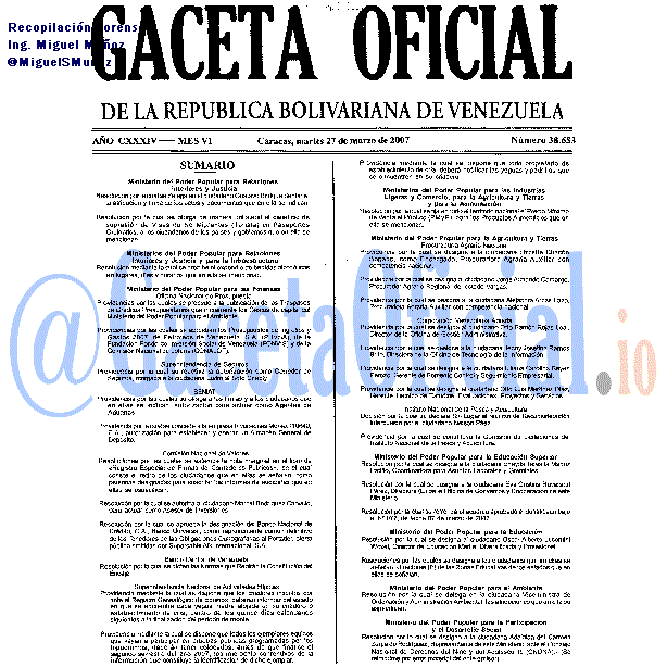 Gaceta Oficial 38653 del 27 Marzo 2007