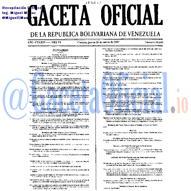 Gaceta Oficial 38655 del 29 Marzo 2007