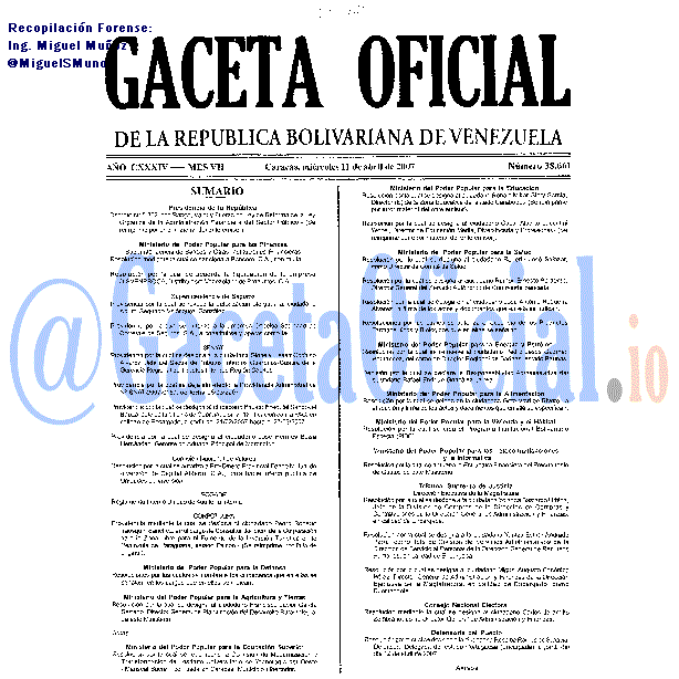 Gaceta Oficial 38661 del 11 Abril 2007
