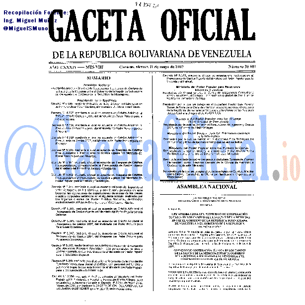 Gaceta Oficial 38681 del 11 Mayo 2007
