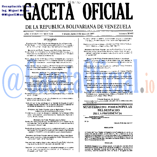 Gaceta Oficial 38682 del 14 Mayo 2007