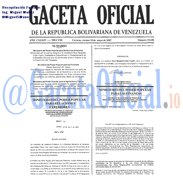 Gaceta Oficial 38686 del 18 Mayo 2007