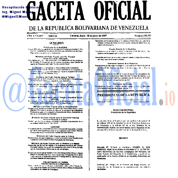 Gaceta Oficial 38707 del 18 Junio 2007