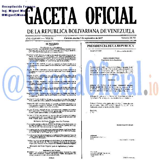 Gaceta Oficial 38761 del 4 Septiembre 2007