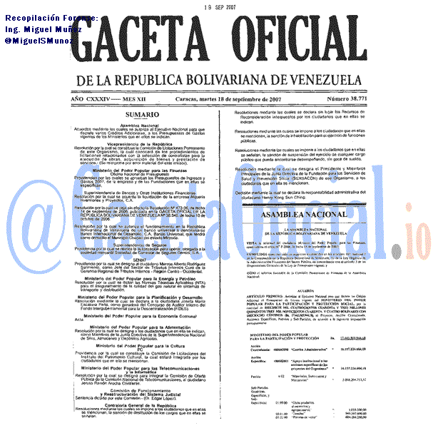 Gaceta Oficial 38771 del 18 Septiembre 2007