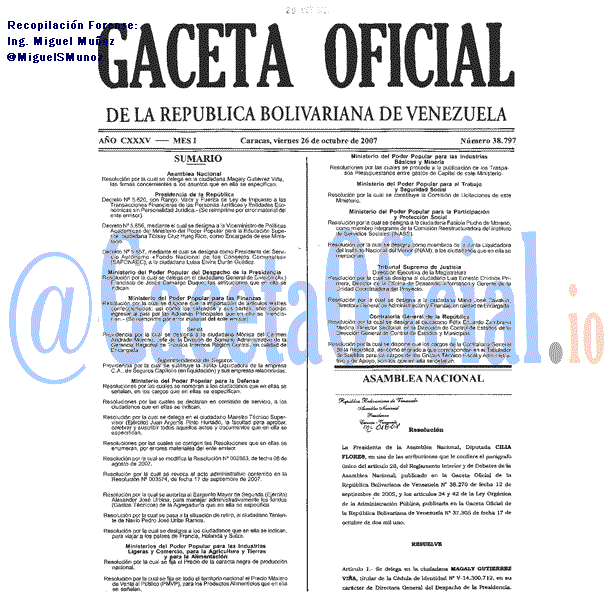 Gaceta Oficial 38797 del 26 Octubre 2007