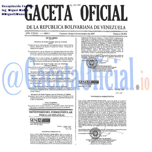 Gaceta Oficial 38802 del 2 Noviembre 2007