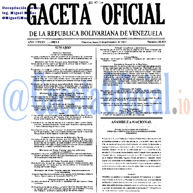 Gaceta Oficial 38803 del 5 Noviembre 2007
