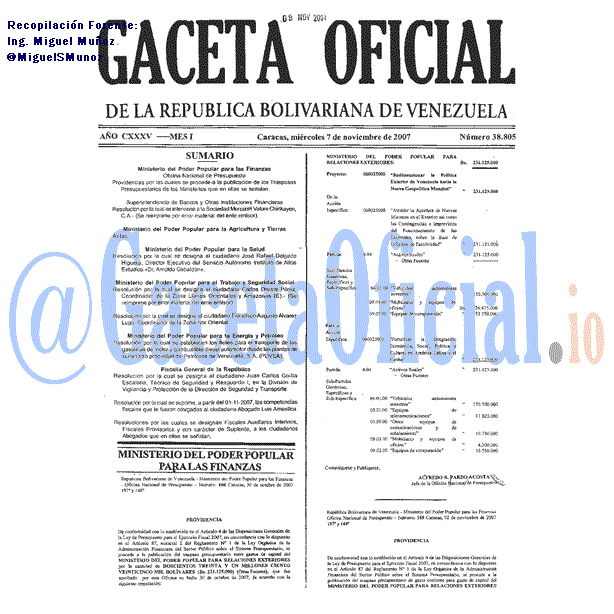 Gaceta Oficial 38805 del 7 Noviembre 2007