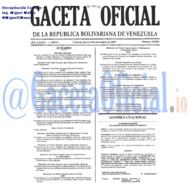 Gaceta Oficial 38806 del 8 Noviembre 2007