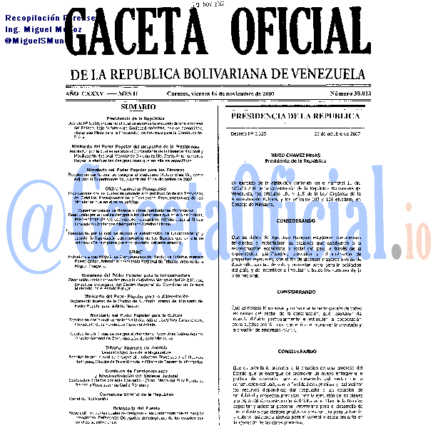 Gaceta Oficial 38812 del 16 Noviembre 2007