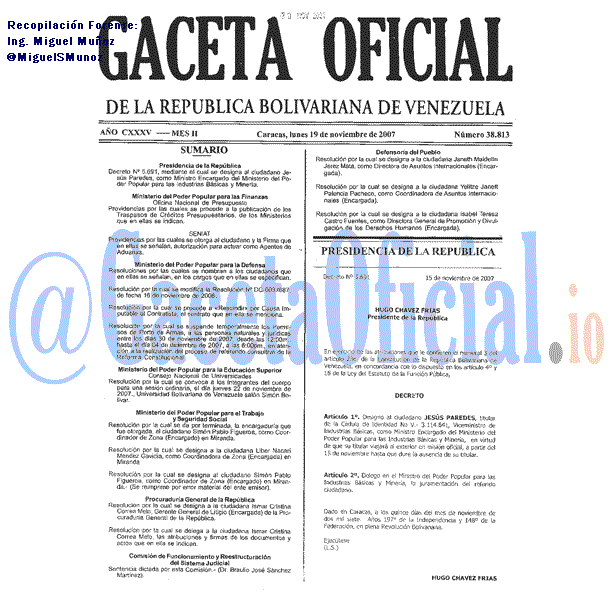 Gaceta Oficial 38813 del 19 Noviembre 2007