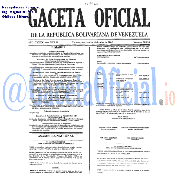 Gaceta Oficial 38824 del 4 Diciembre 2007