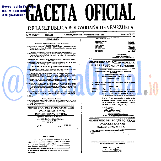 Gaceta Oficial 38835 del 19 Diciembre 2007