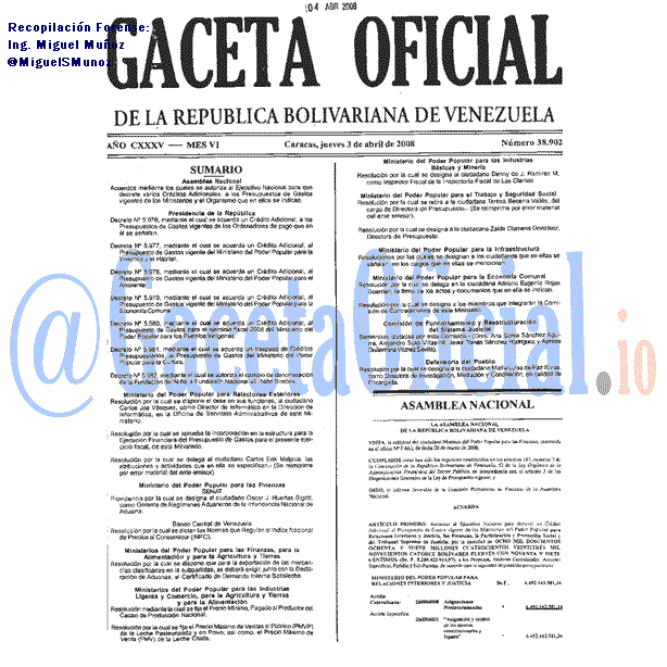 Gaceta Oficial 38902 del 3 Abril 2008