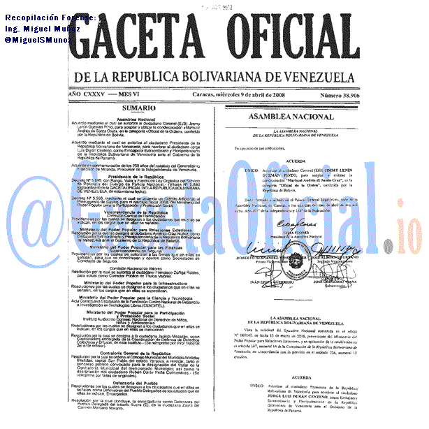 Gaceta Oficial 38906 del 9 Abril 2008
