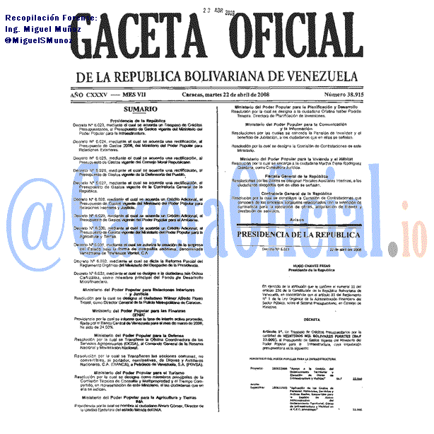 Gaceta Oficial 38915 del 22 Abril 2008