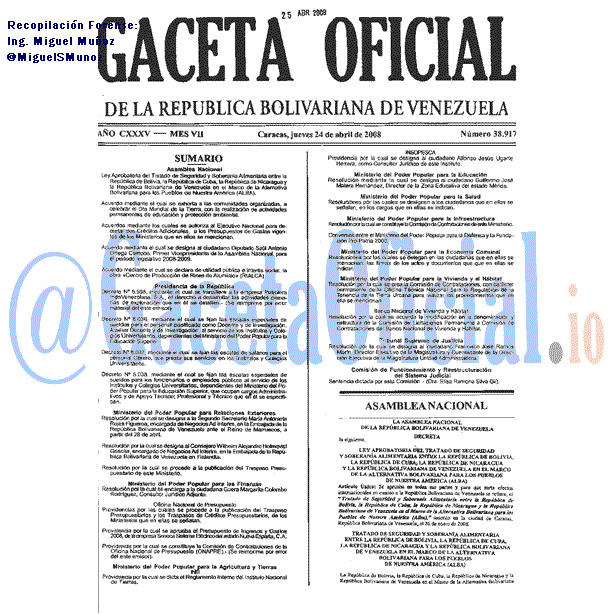 Gaceta Oficial 38917 del 24 Abril 2008