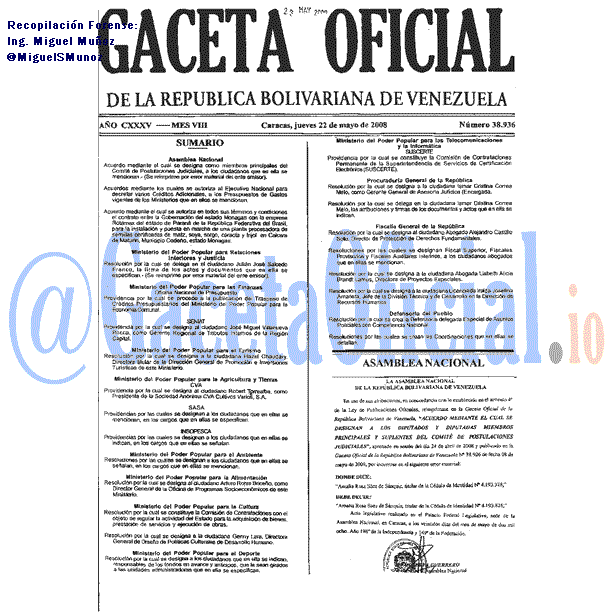 Gaceta Oficial 38936 del 22 Mayo 2008