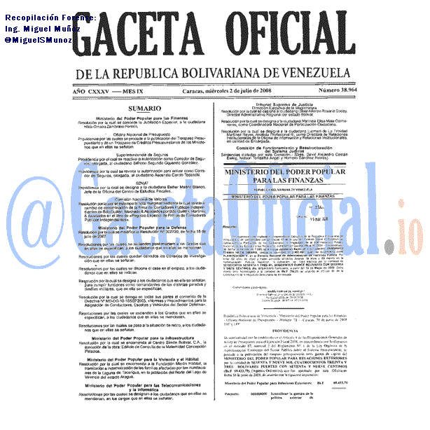 Gaceta Oficial 38964 del 2 Julio 2008