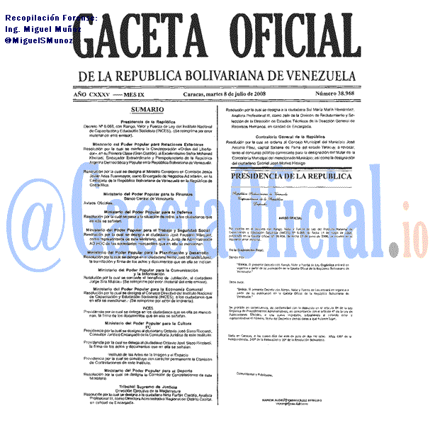 Gaceta Oficial 38968 del 8 Julio 2008