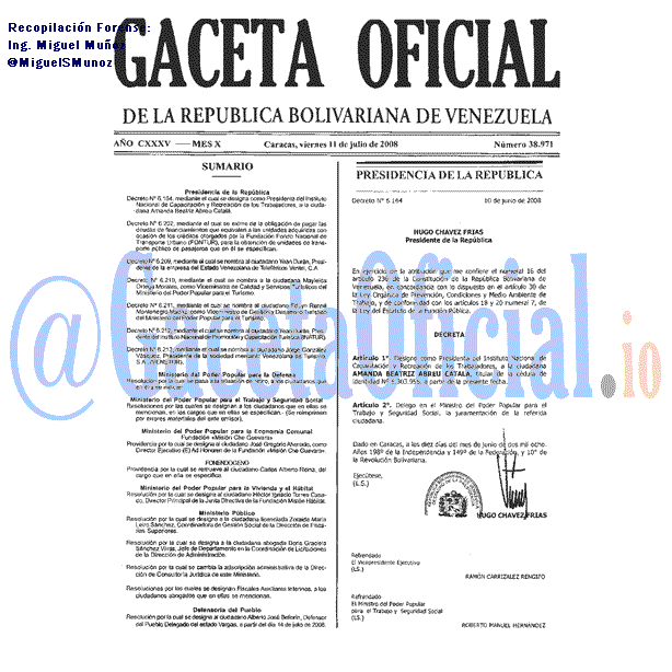 Gaceta Oficial 38971 del 11 Julio 2008