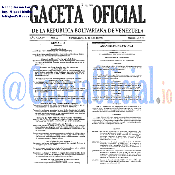 Gaceta Oficial 38975 del 17 Julio 2008