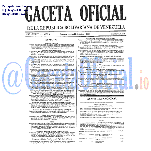 Gaceta Oficial 38978 del 22 Julio 2008