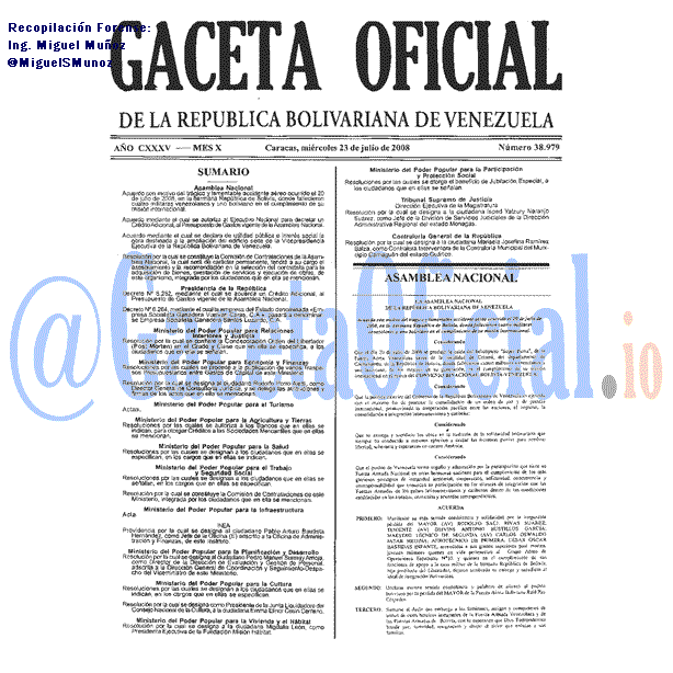 Gaceta Oficial 38979 del 23 Julio 2008