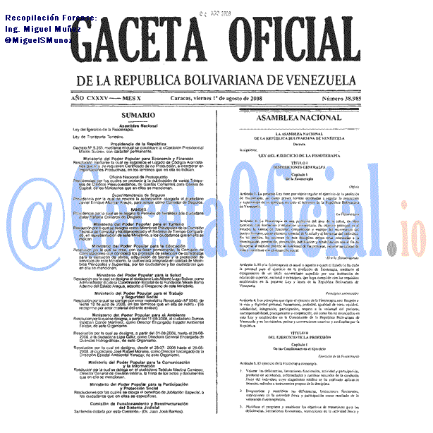 Gaceta Oficial 38985 del 1 Agosto 2008