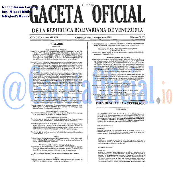 Gaceta Oficial 38999 del 21 Agosto 2008