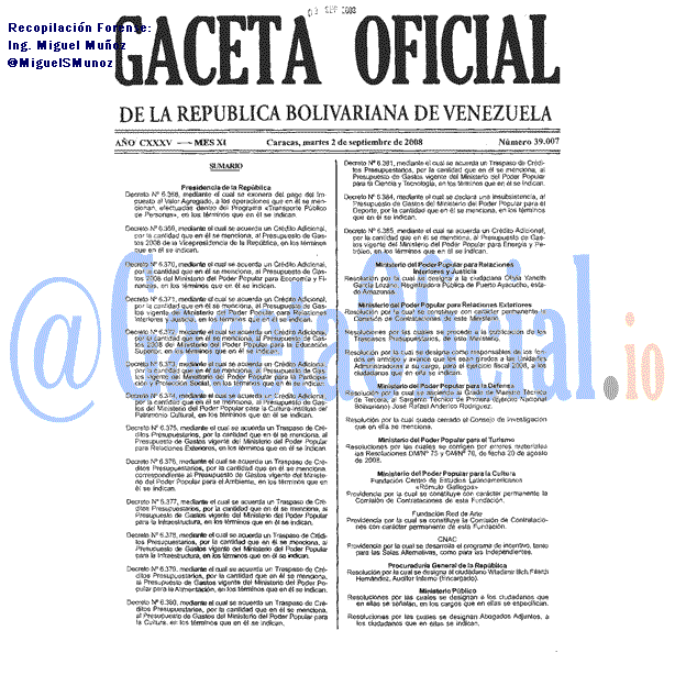 Gaceta Oficial 39007 del 2 Septiembre 2008