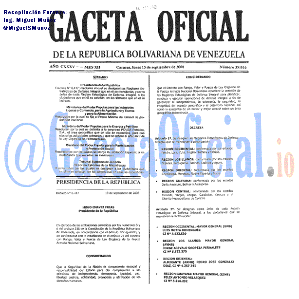 Gaceta Oficial 39016 del 15 Septiembre 2008