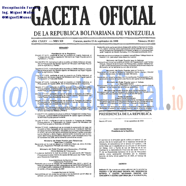 Gaceta Oficial 39022 del 23 Septiembre 2008