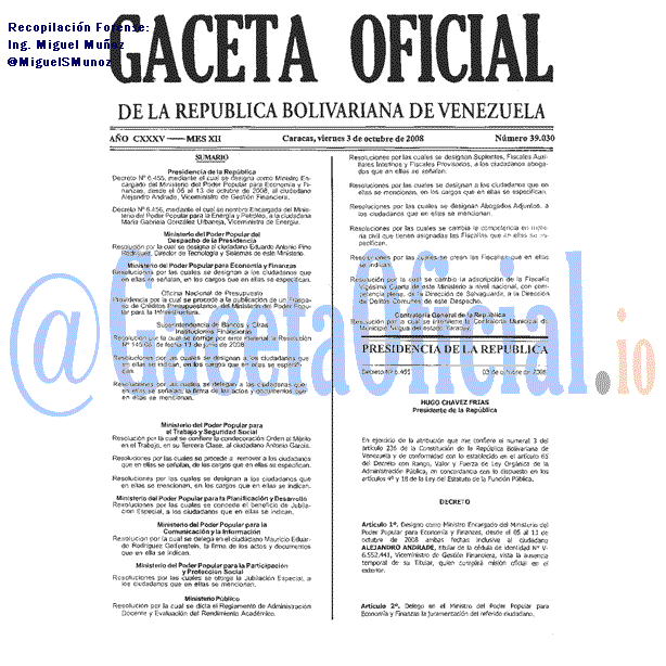 Gaceta Oficial 39030 del 3 Octubre 2008