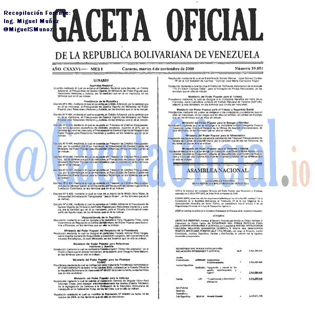 Gaceta Oficial 39051 del 4 Noviembre 2008