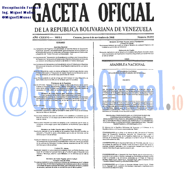 Gaceta Oficial 39053 del 6 Noviembre 2008