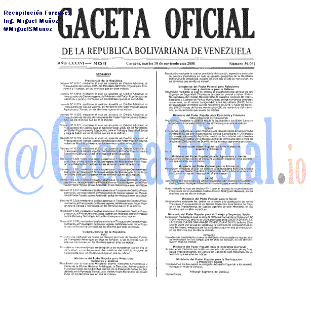 Gaceta Oficial 39061 del 18 Noviembre 2008