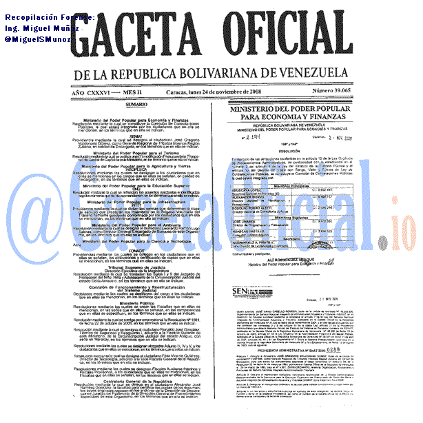 Gaceta Oficial 39065 del 24 Noviembre 2008