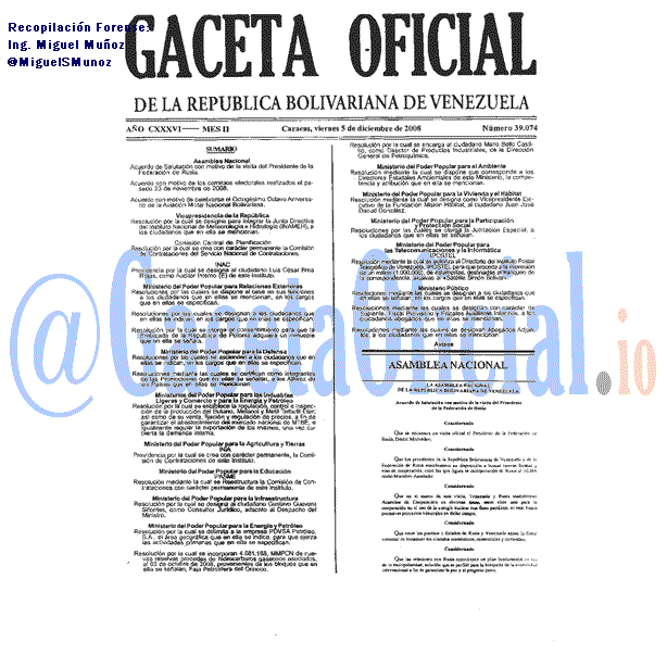 Gaceta Oficial 39074 del 5 Diciembre 2008