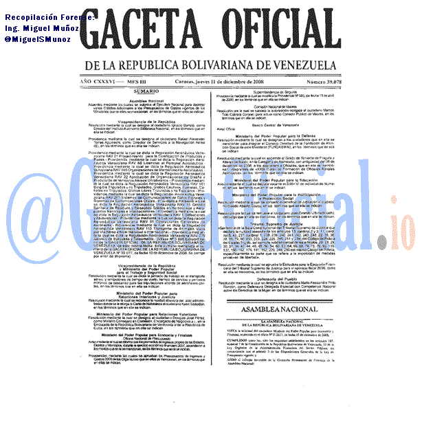 Gaceta Oficial 39078 del 11 Diciembre 2008