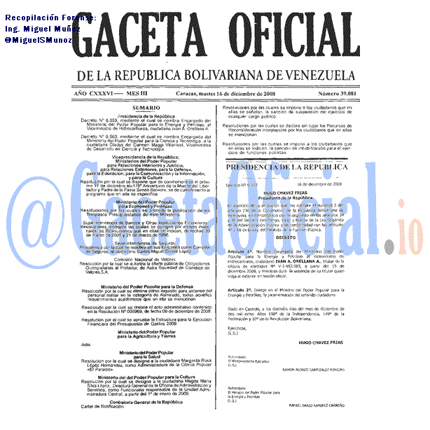 Gaceta Oficial 39081 del 16 Diciembre 2008