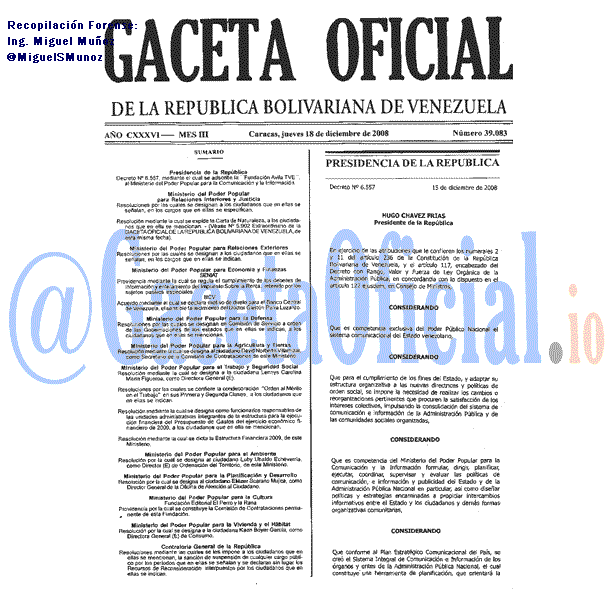 Gaceta Oficial 39083 del 18 Diciembre 2008
