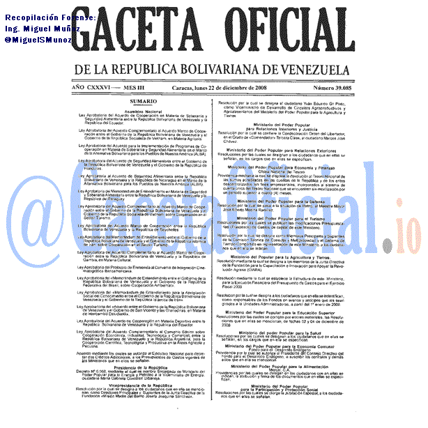 Gaceta Oficial 39085 del 22 Diciembre 2008