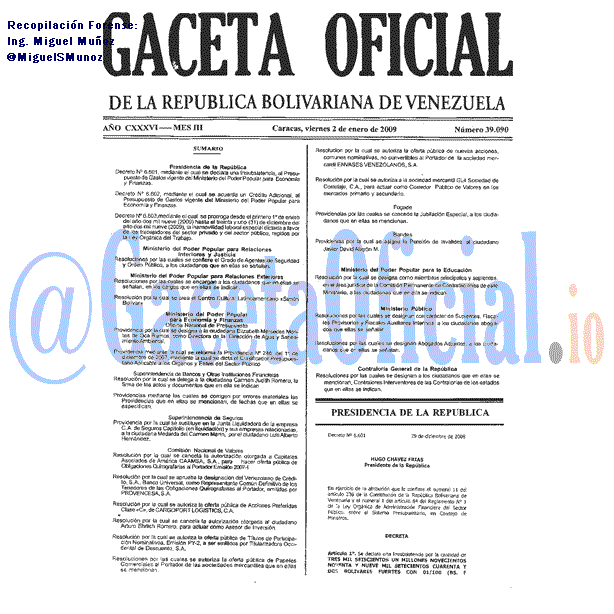 Gaceta Oficial 39090 del 2 Enero 2009
