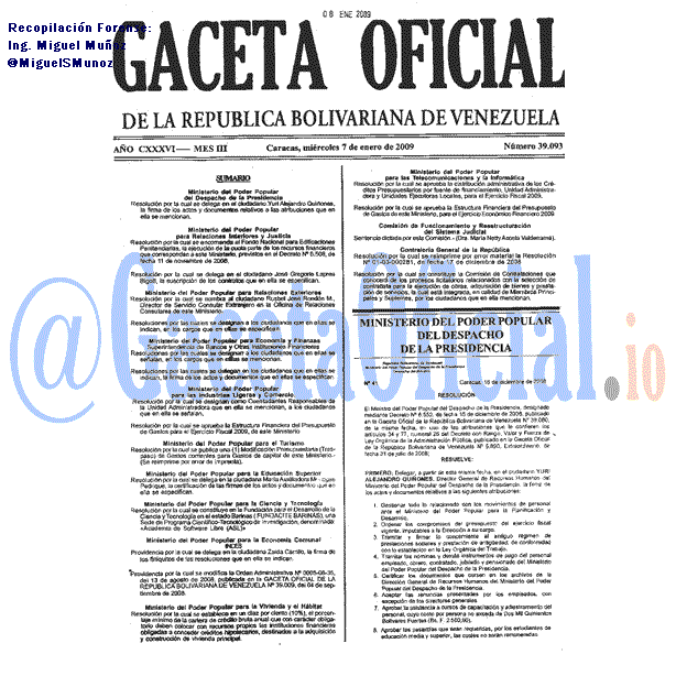 Gaceta Oficial 39093 del 7 Enero 2009